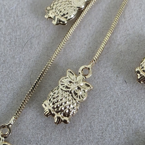 Gold Filled Huggie Hoop Earrings Dangle Owl Charms - Picture 7 of 11